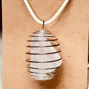 925 Sterling Silver Plated & Rose Quartz Crystal Large Spiral Wire Wrapped Cage